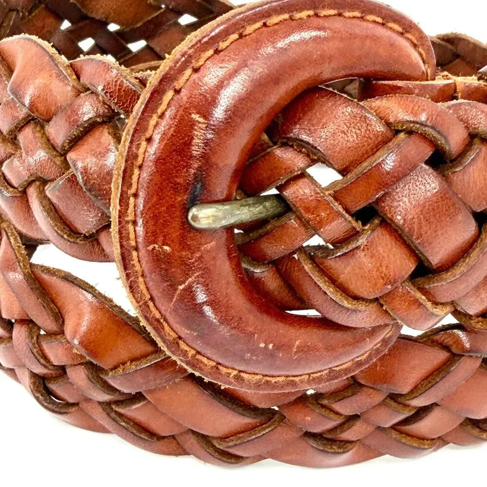 Vintage 90s Turkish Collection Brown Genuine Leather Woven Belt